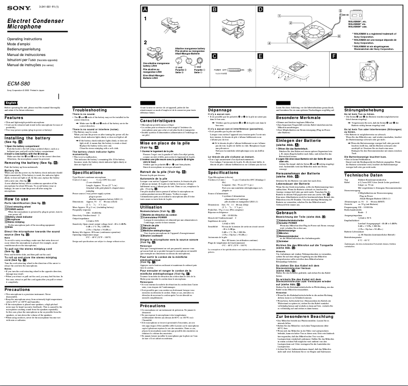 Página nº 1 - Manual de usuario Sony ECM-S80