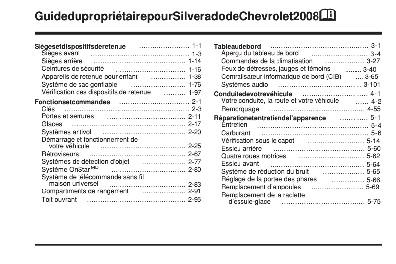 Imagen de la primera página del manual del dispositivo Silverado (2008)