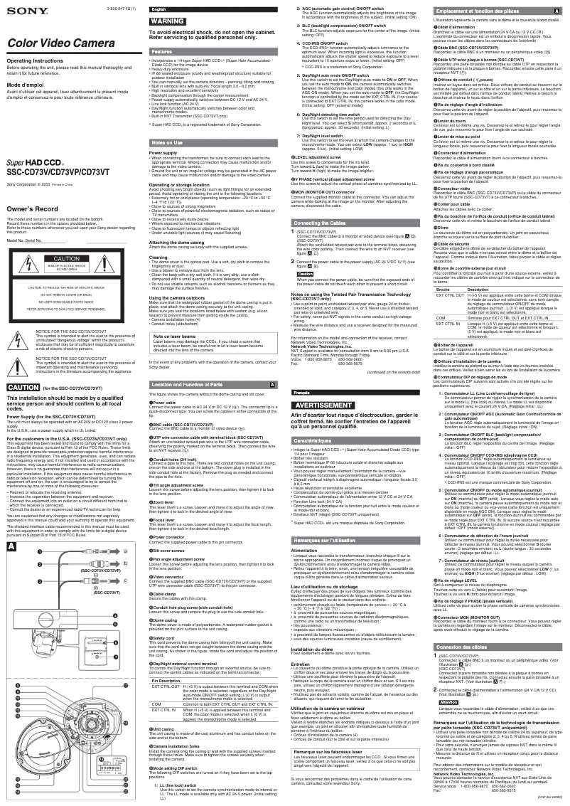 Imagen de la primera página del manual del dispositivo SSC-CD73V