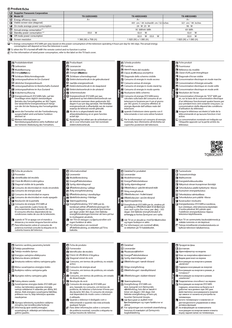 Imagen de la primera página del manual del dispositivo TX-40DS500