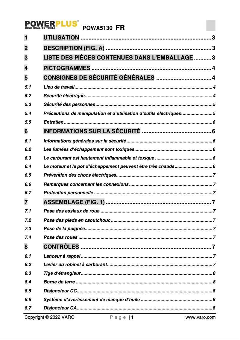Imagen de la primera página del manual del dispositivo POWX5130