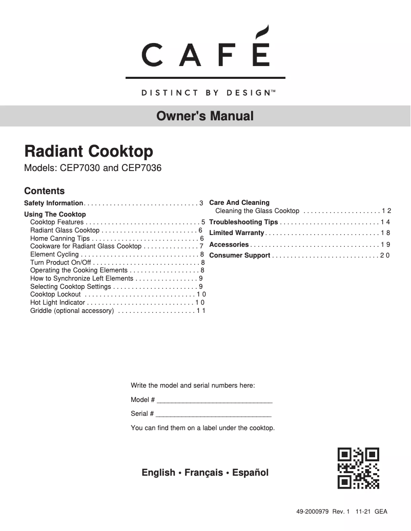 Página 1 del manual Manual de uso y mantenimiento GE CEP70363MS2