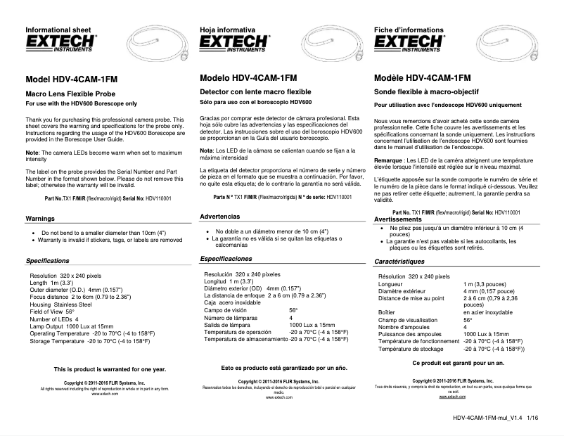 Página 1 del manual Manual de usuario Extech HDV-4CAM-1FM