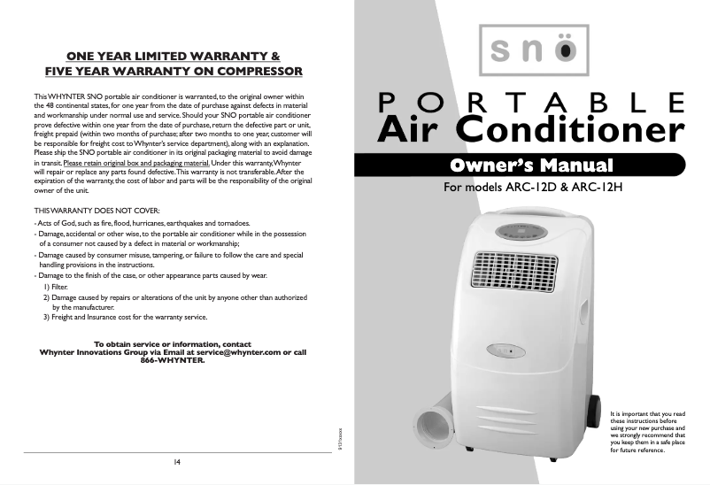 Página 1 del manual Manual de usuario Whynter ARC-12H SNO