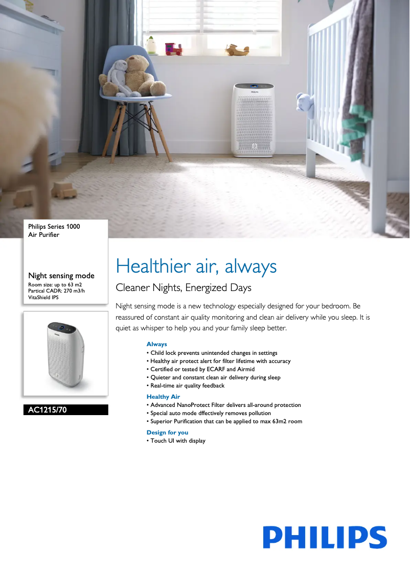 Página 1 del manual Ficha técnica Philips AC1215
