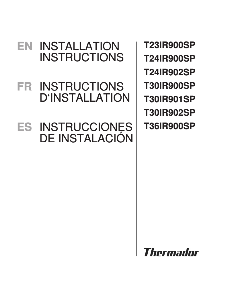 Página 1 del manual Guía de instalación Thermador T24IR902SP
