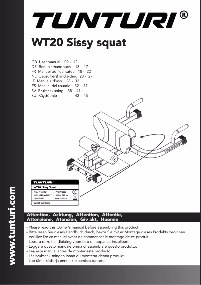 Página nº 1 - Manual de usuario Tunturi Sissy Squat WT20
