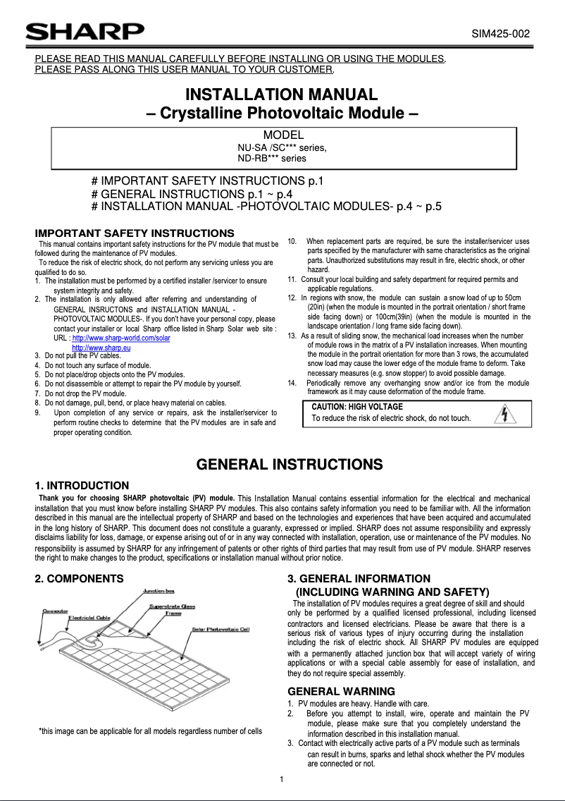 Página 1 del manual Manual de usuario Sharp NU-SC360