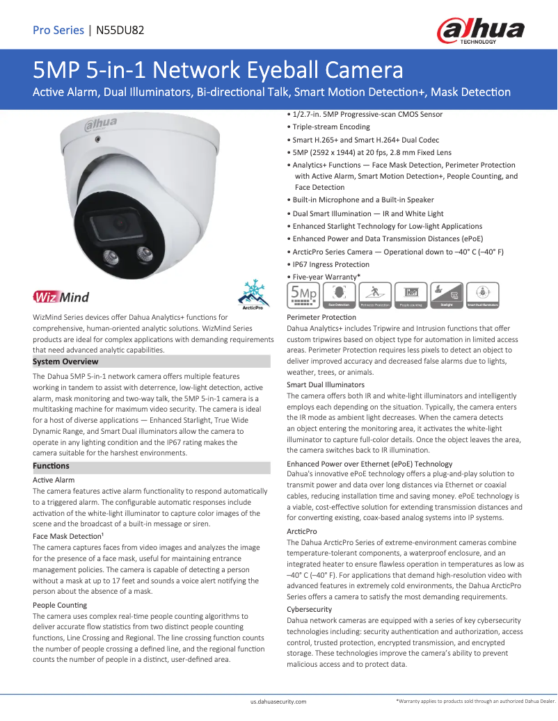 Página 1 del manual Ficha técnica Dahua Technology N55DU82