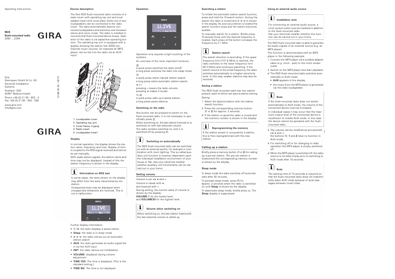 Página nº 1 - Manual de usuario Gira 228405