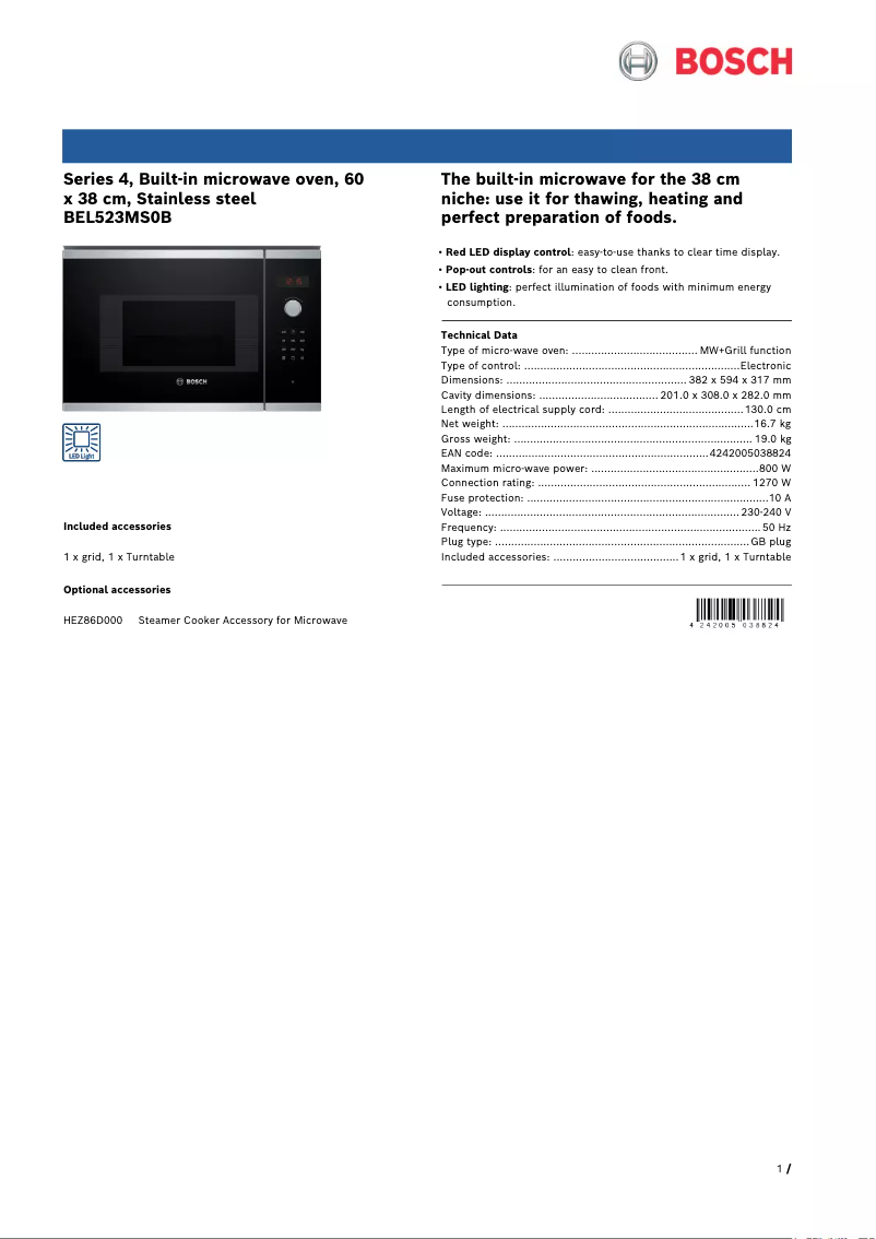 Página 1 del manual Ficha técnica Bosch Serie 4 BEL523MS0B