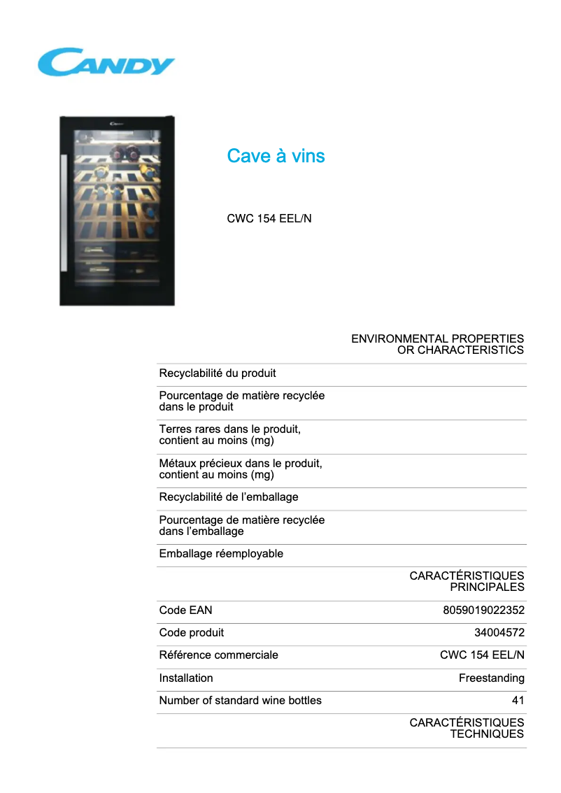 Imagen de la primera página del manual del dispositivo CWC 154 EEL