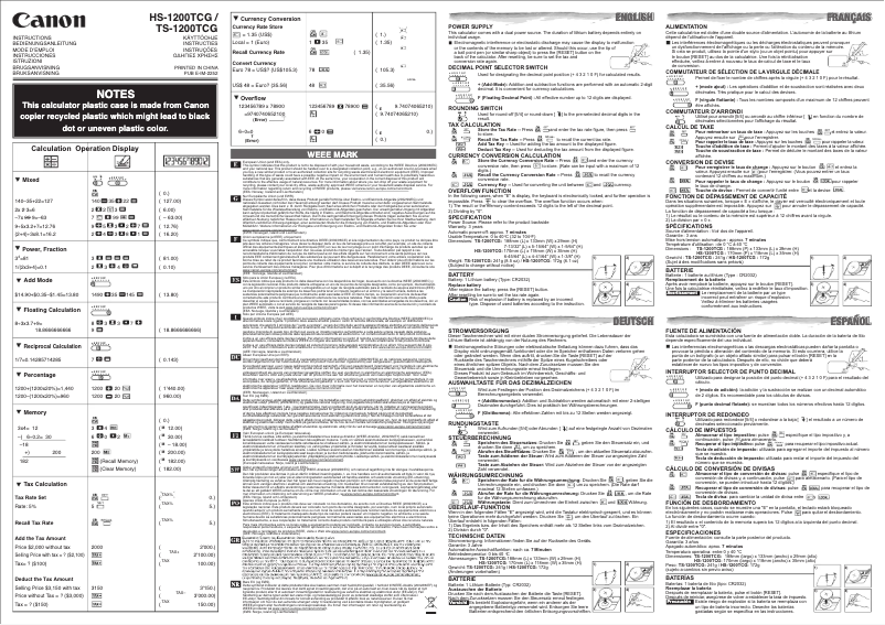 Imagen de la primera página del manual del dispositivo TS-1200TCG