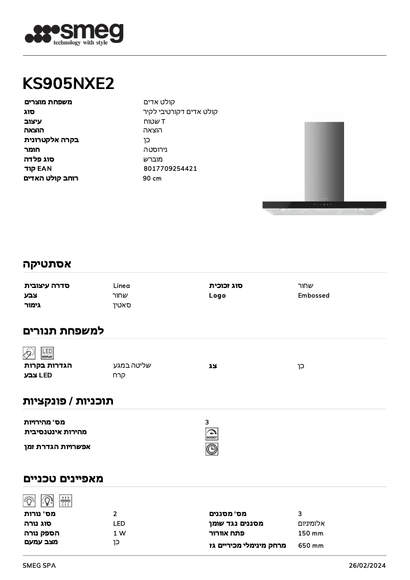 Página 1 del manual Ficha técnica Smeg KS905NXE2