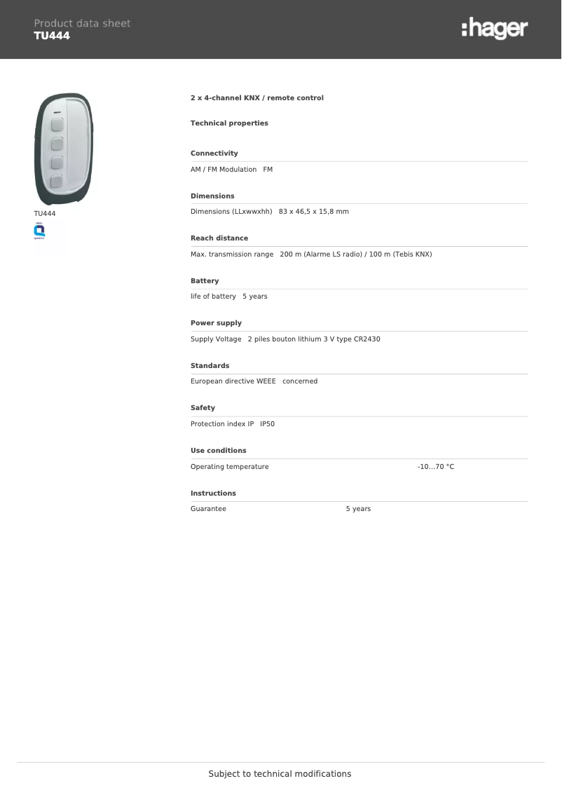 Imagen de la primera página del manual del dispositivo TU444