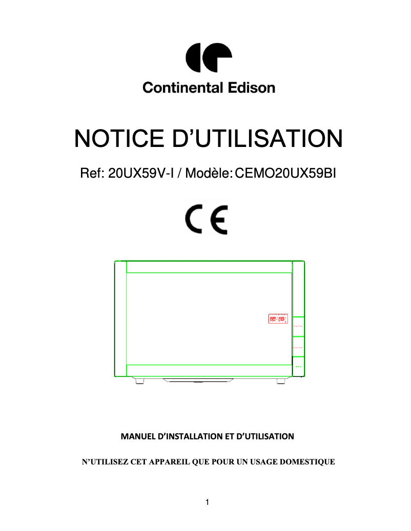 Página 1 del manual Manual de usuario Continental Edison CEMO20UX59BI