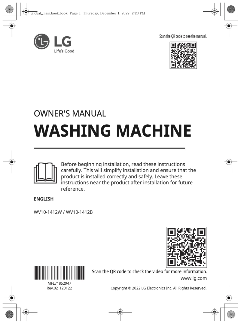 Página nº 1 - Manual de usuario LG WV10-1412B