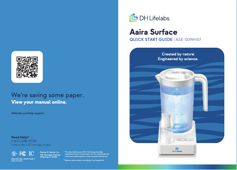 Imagen de la primera página del manual del dispositivo Aaira Surface ASE-00WH07