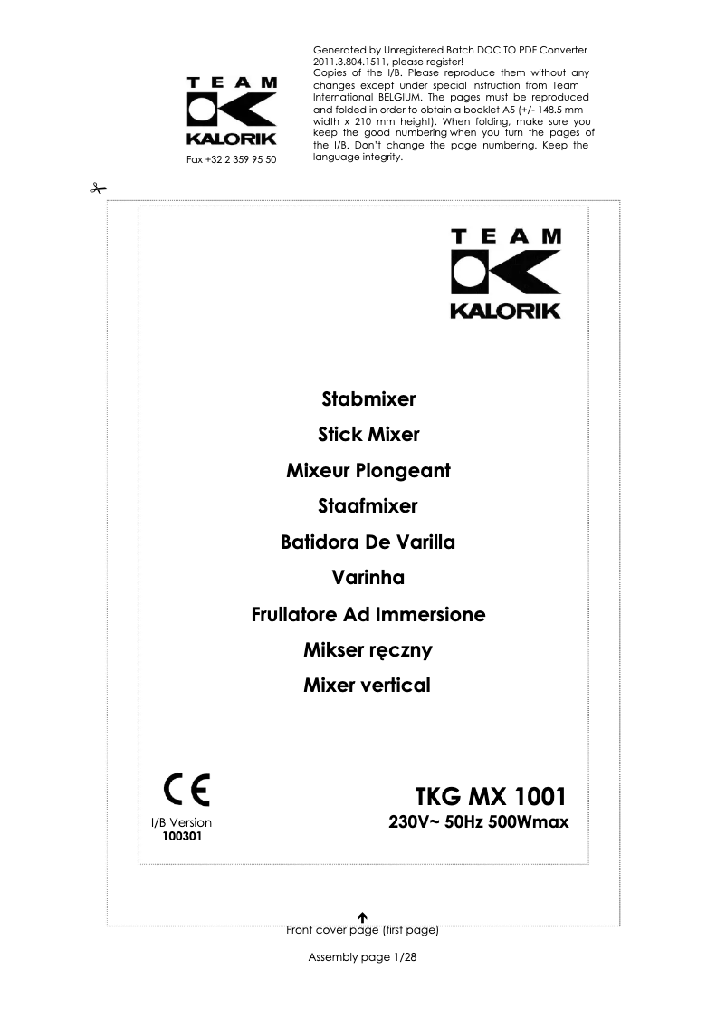 Imagen de la primera página del manual del dispositivo TKG MX 1001