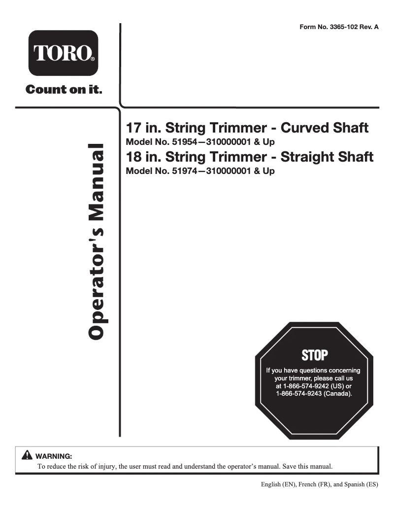 Página 1 del manual Manual de usuario Toro 51998