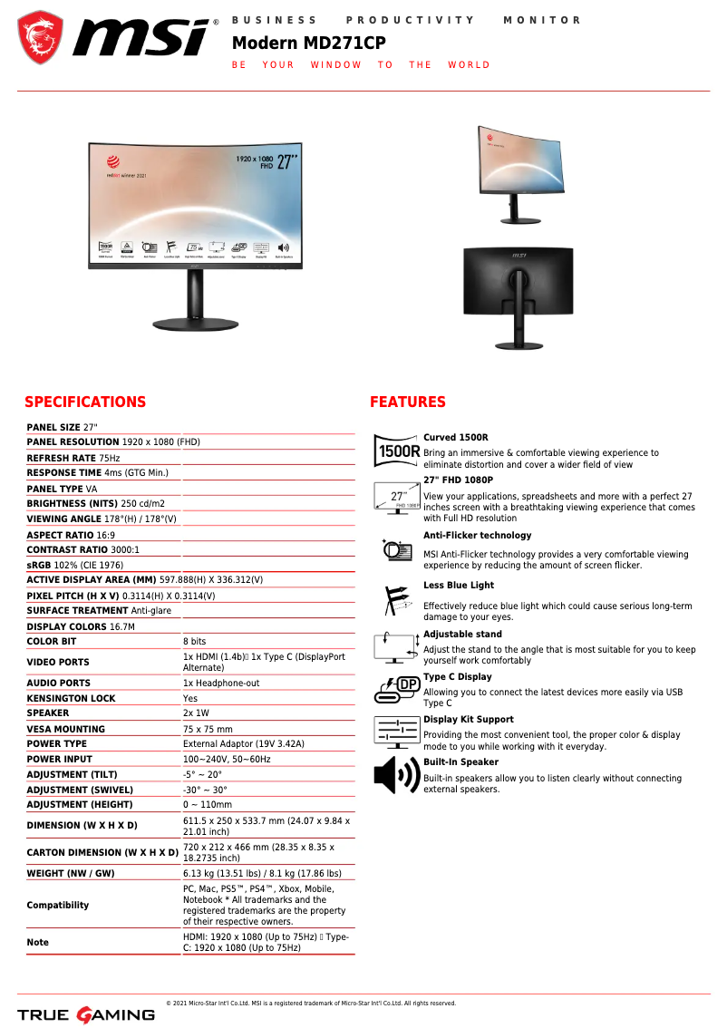 Imagen de la primera página del manual del dispositivo MD271CP