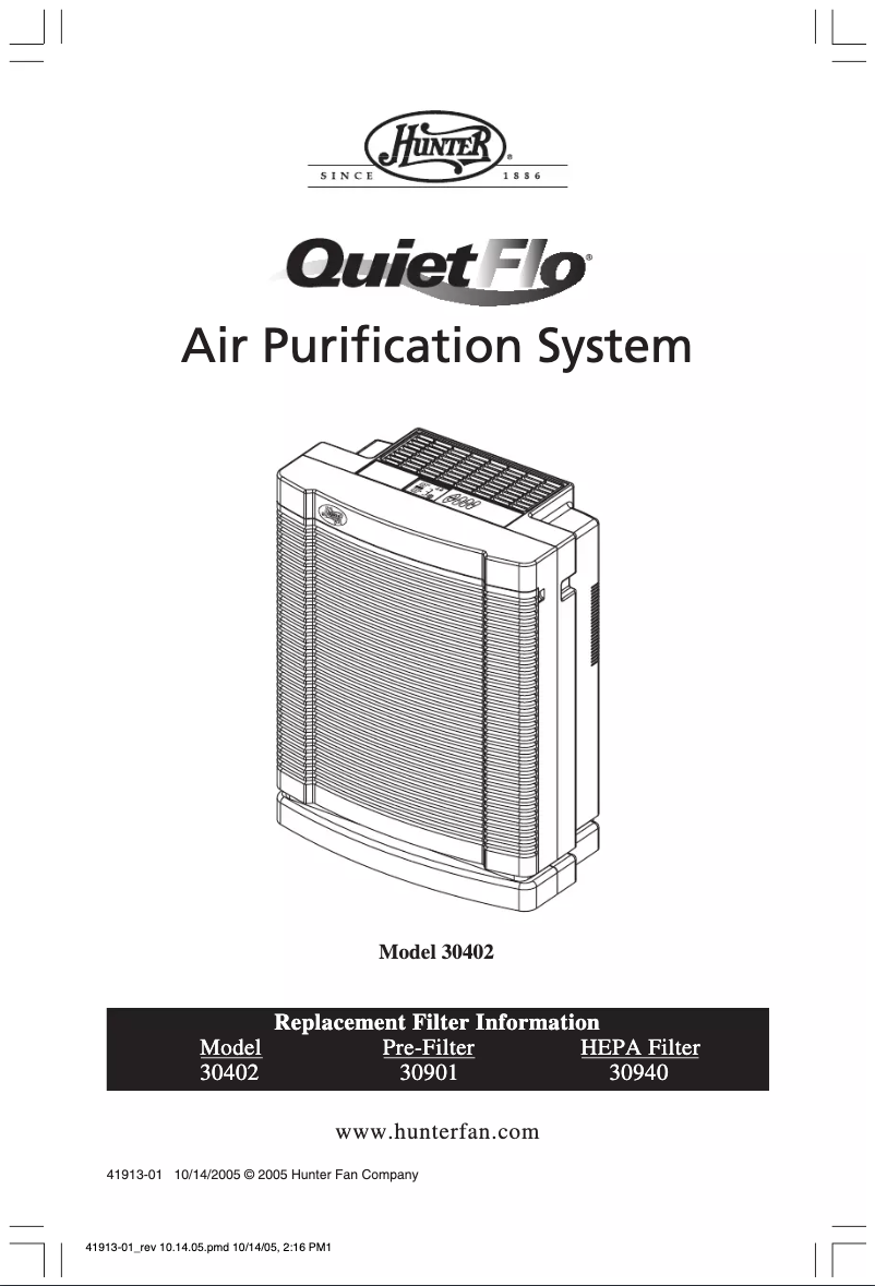 Página 1 del manual Manual de usuario Hunter QuietFlo 30402