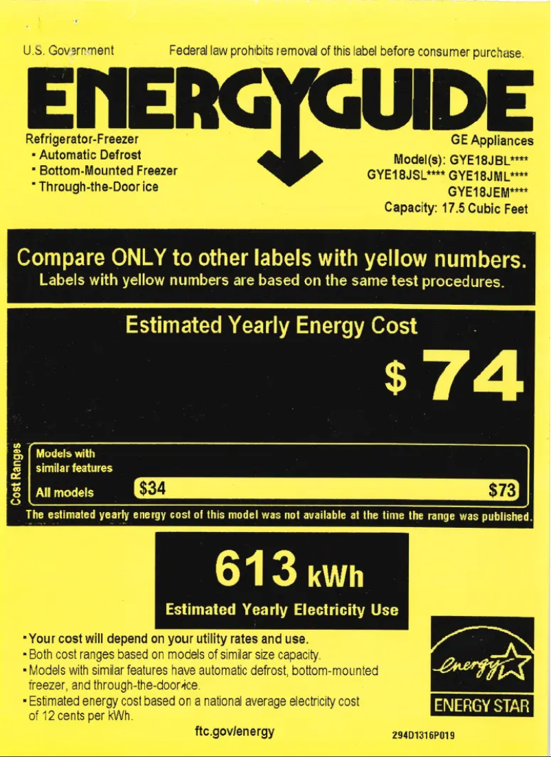 Página 1 del manual Etiqueta energética GE GYE18JSLSS