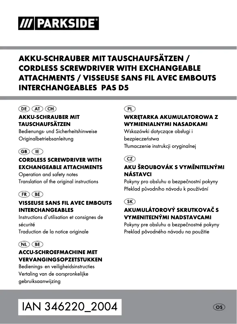 Página 1 del manual Manual de usuario Parkside PAS D5