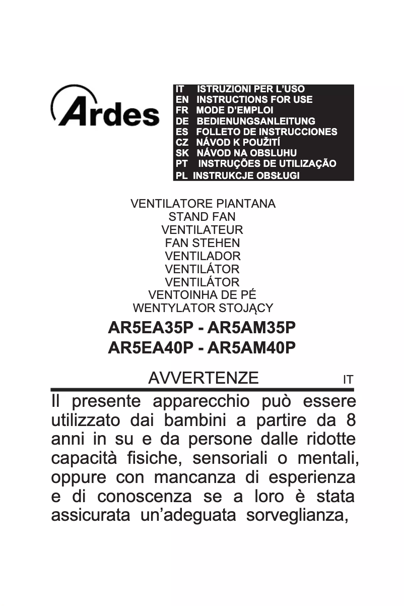 Imagen de la primera página del manual del dispositivo AR5EA40P