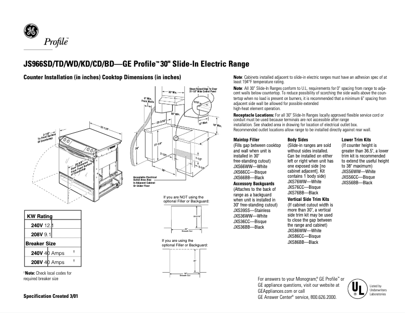 Imagen de la primera página del manual del dispositivo Profile JS966TDWW