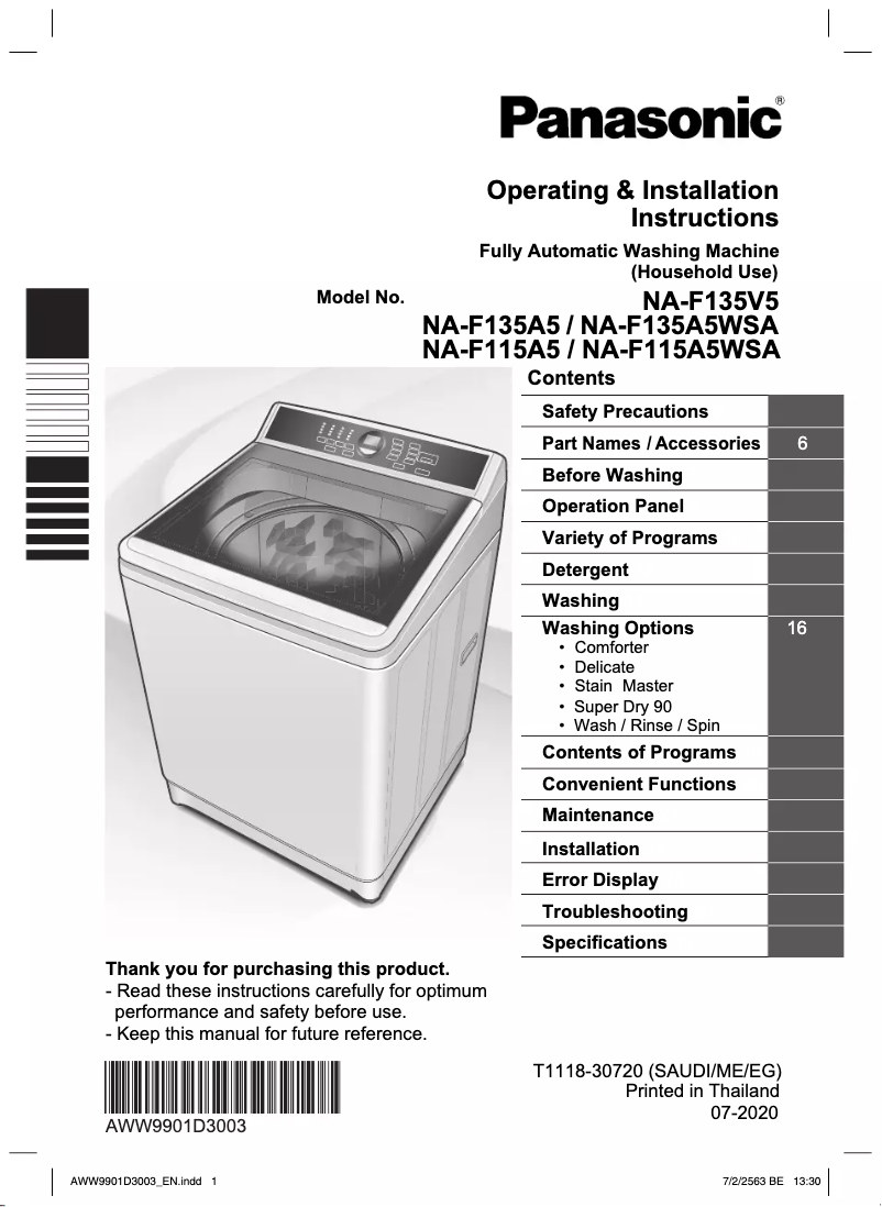 Imagen de la primera página del manual del dispositivo NA-F135V5