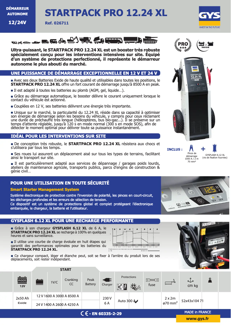 Página 1 del manual Ficha técnica GYS Startpack PRO 12.24V XL