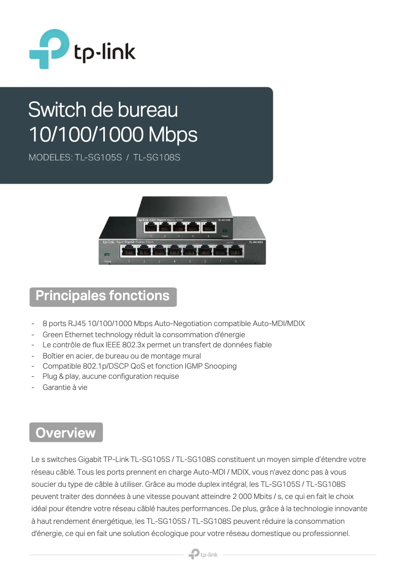 Página nº 1 - Guía de instalación TP-Link TL-SG108S