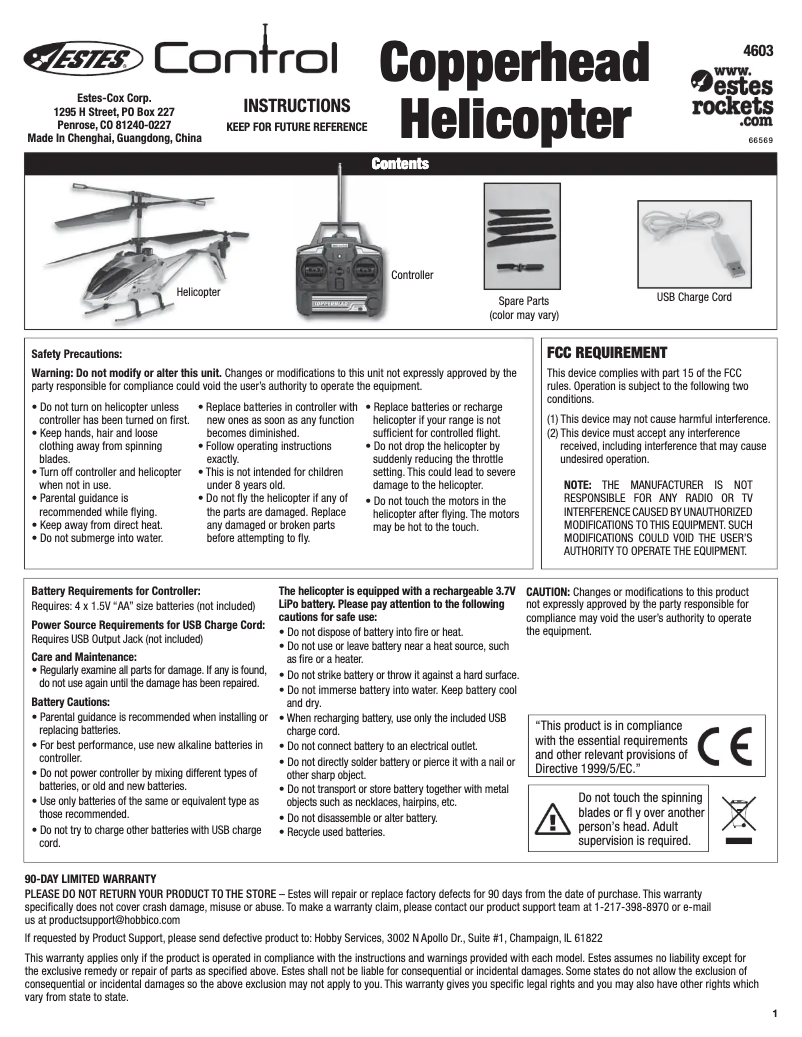Imagen de la primera página del manual del dispositivo Copperhead Helicopter