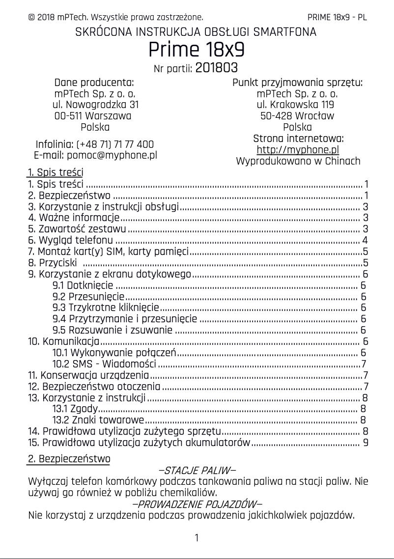 Imagen de la primera página del manual del dispositivo Prime 18x9