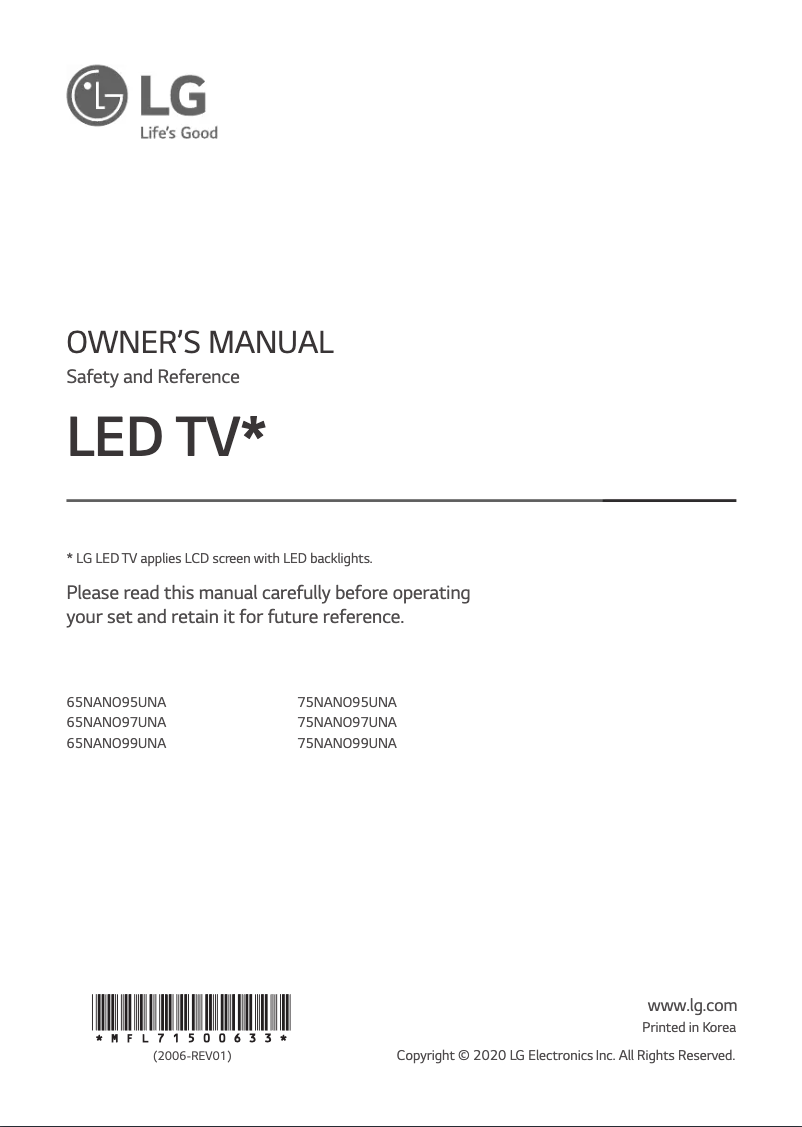 Imagen de la primera página del manual del dispositivo 75NANO95UNA