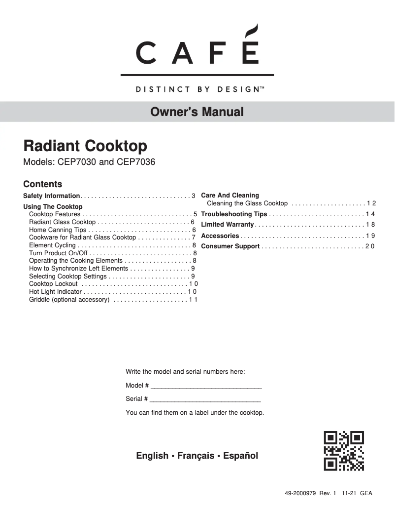 Página 1 del manual Manual de uso y mantenimiento GE CEP70362MS1