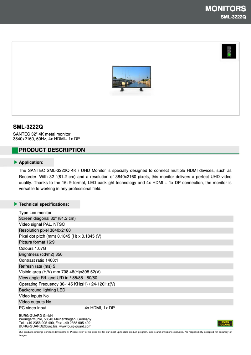 Página 1 del manual Ficha técnica Burg Wächter SML-3222Q