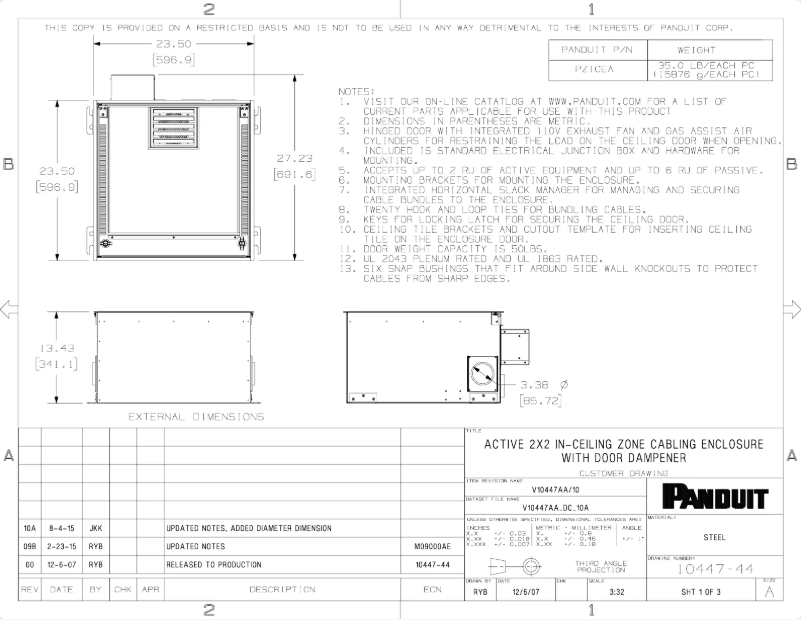 Página 1 del manual Dibujo técnico Panduit PZICEA