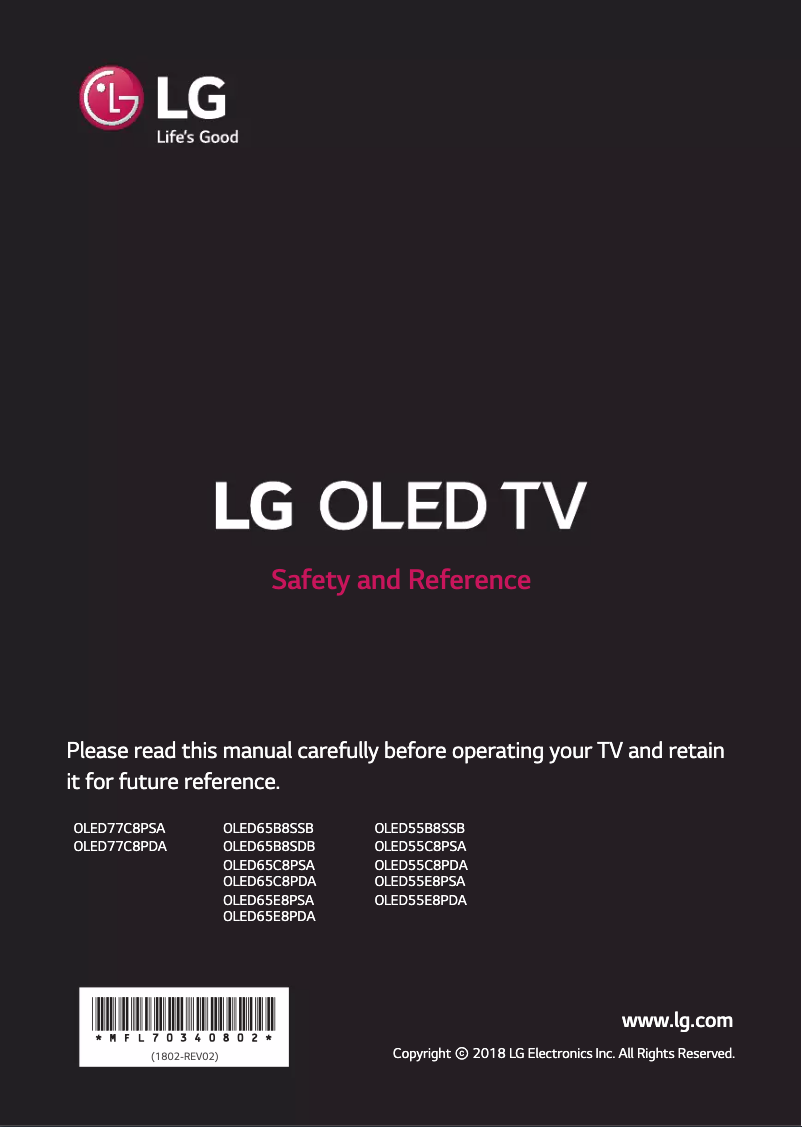 Imagen de la primera página del manual del dispositivo OLED65E8PSA