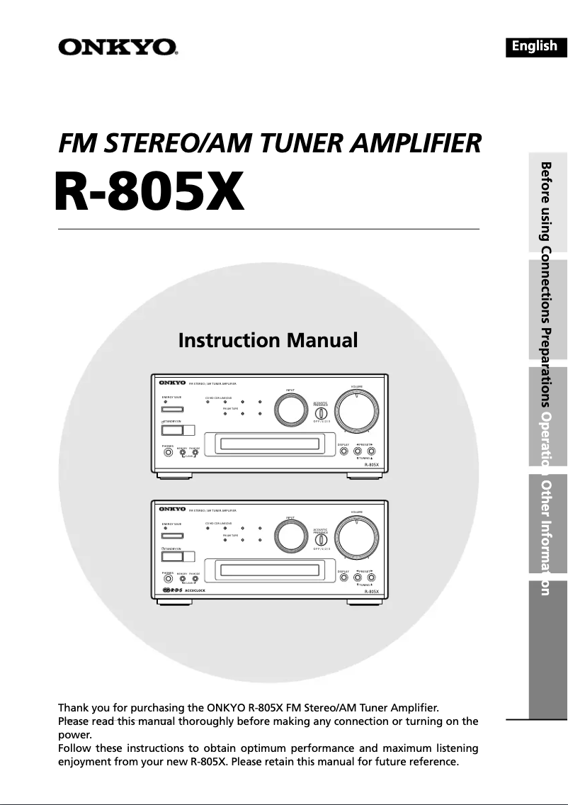 Página 1 del manual Manual de usuario Onkyo R-805X