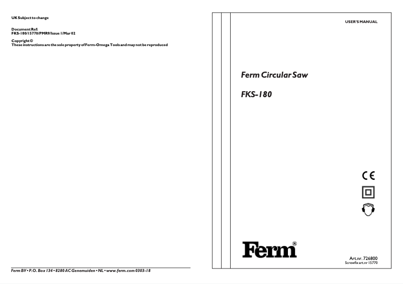 Página nº 1 - Manual de usuario Ferm FKS-180