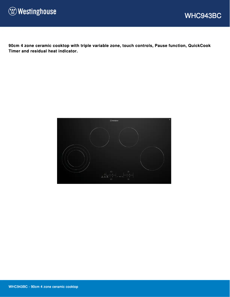 Página 1 del manual Ficha técnica Westinghouse WHC943BC