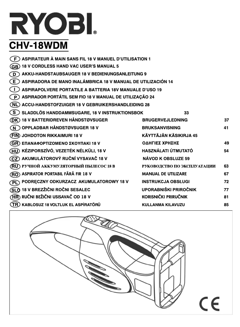 Página 1 del manual Manual de usuario RYOBI CHV-18WDM