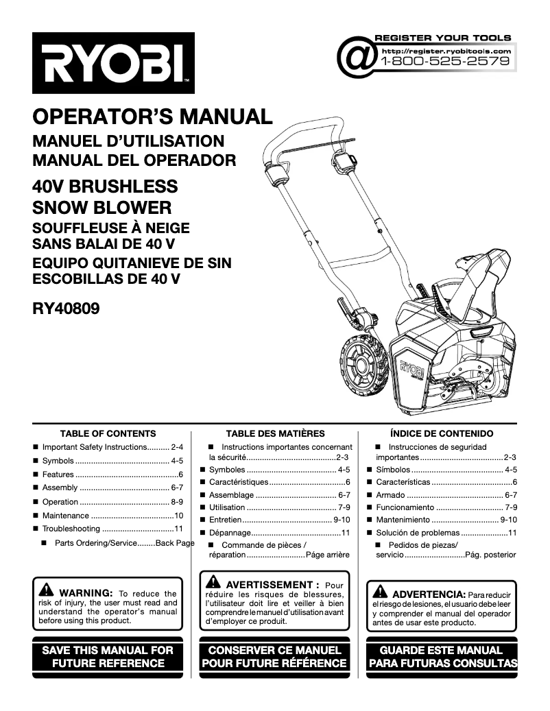 Página nº 1 - Manual de usuario RYOBI RY40809