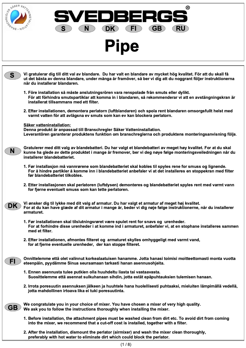 Imagen de la primera página del manual del dispositivo Pipe