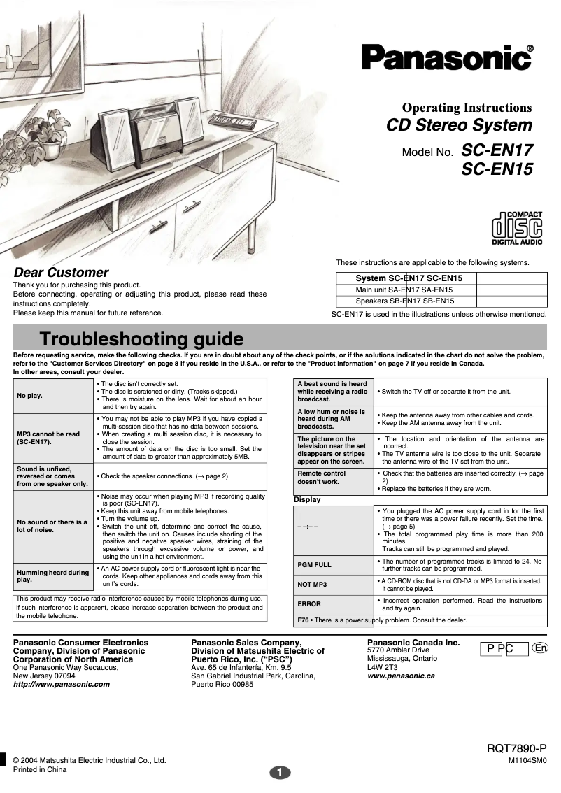 Página nº 1 - Manual de usuario Panasonic SC-EN15