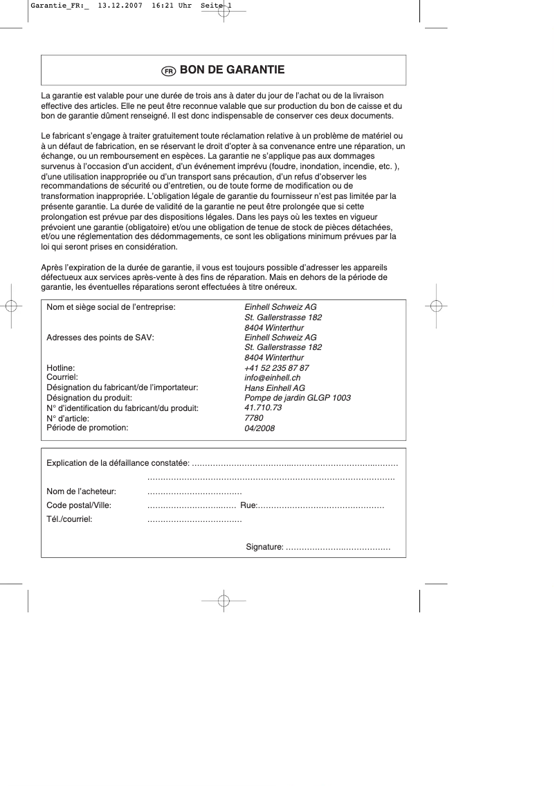 Página nº 1 - Manual de usuario Gardenline GLGP 1003