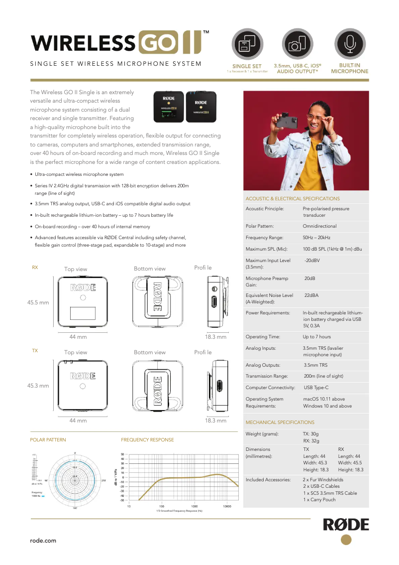 Página 1 del manual Ficha técnica Røde Wireless GO II