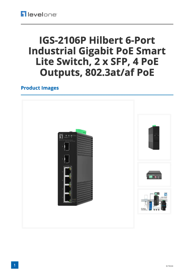 Página 1 del manual Ficha técnica LevelOne IGS-2106P
